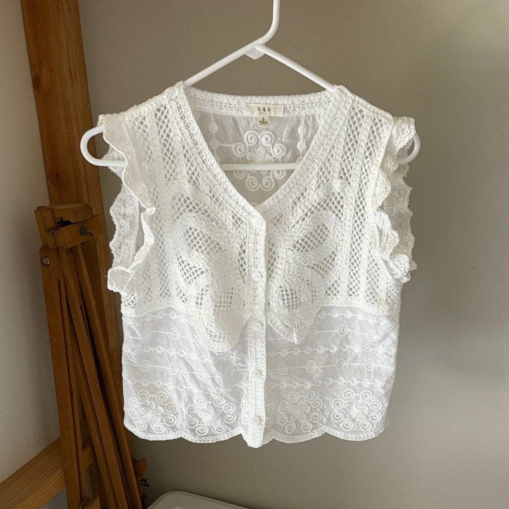 White Crochet Cropped Blouse